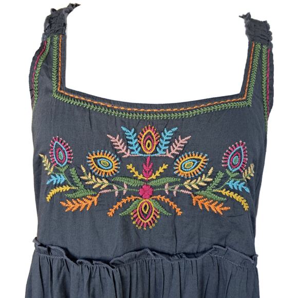 NATURAL LIFE Gray Adele Embroidered Cotton Midi Maxi Dress size Small Boho - Picture 3 of 11